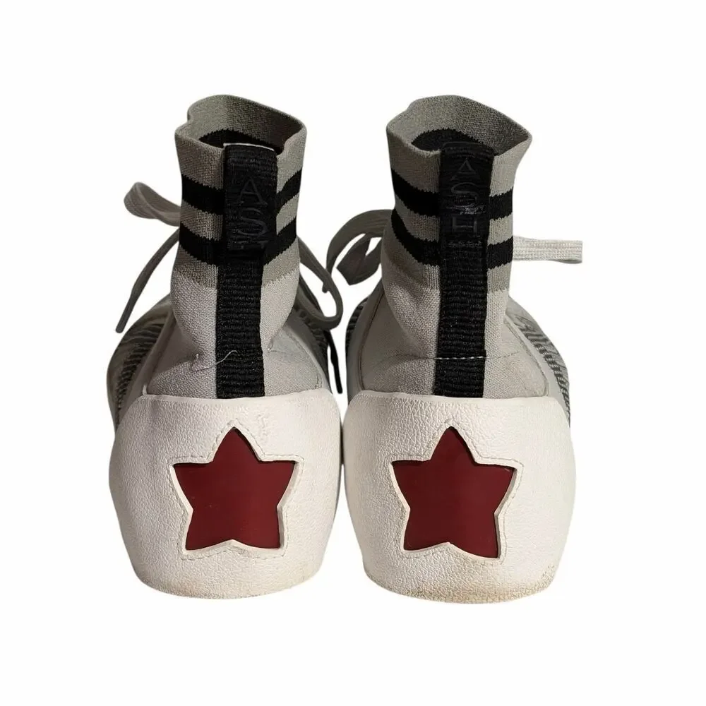 ASH Sock Style Knit High Top Sneakers Gray White Red Star EU 38